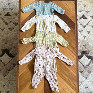 Baby Girl 0-3 Month Floral Zipper Onesie Footie Sleep and Play Bundle